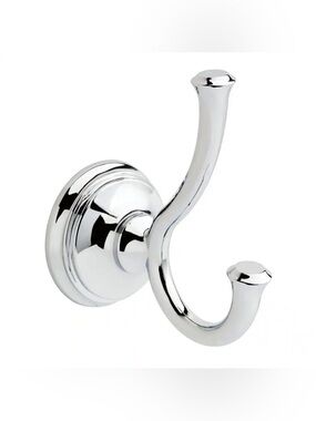 NIB Delta Cassidy Double Towel Hook Bath Hardware Accessory in Polished Chrome